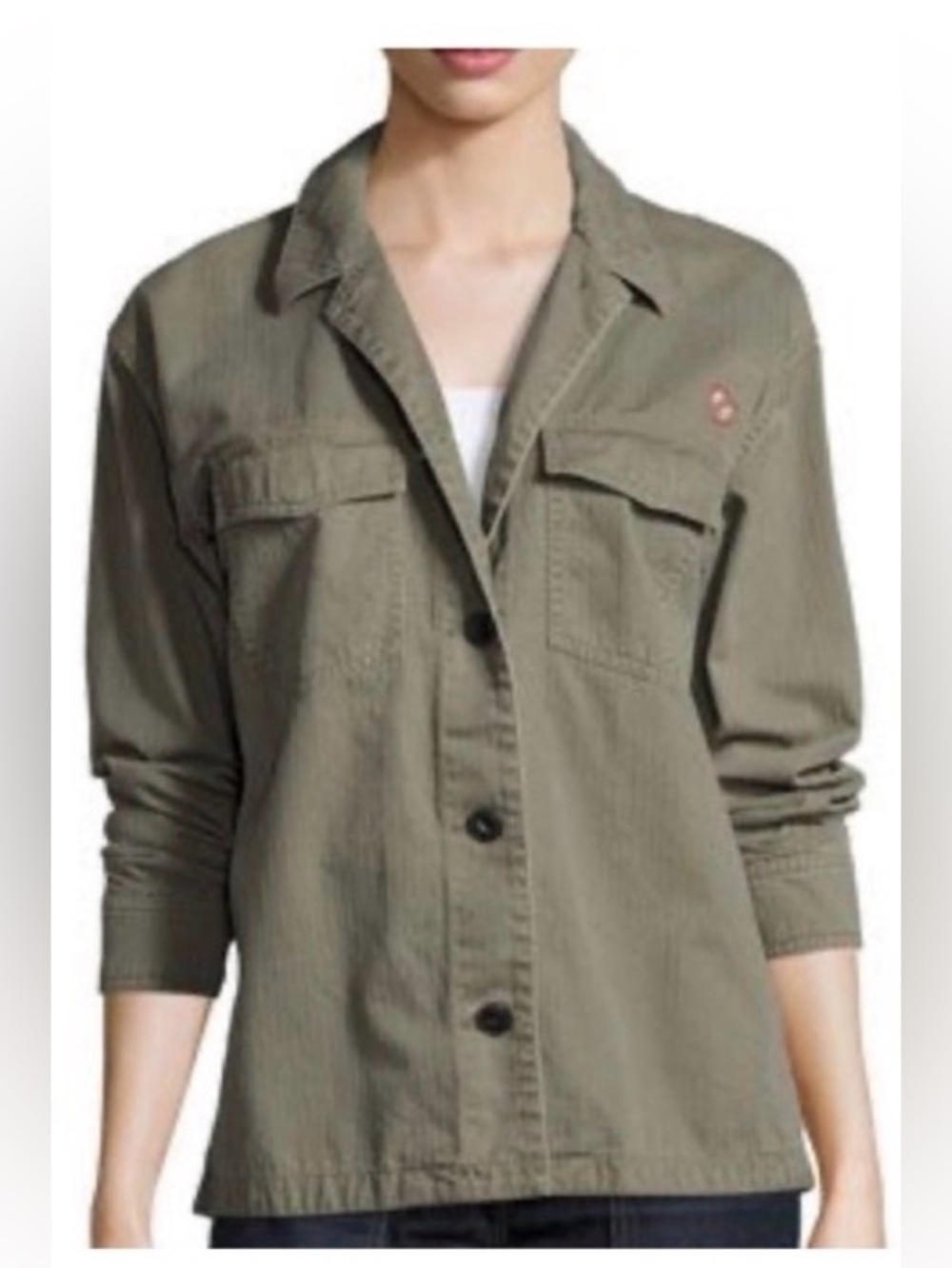 Rag & Bone Irving Shirt Jacket Olive Green Heart Embroidery Button Up Women’s M